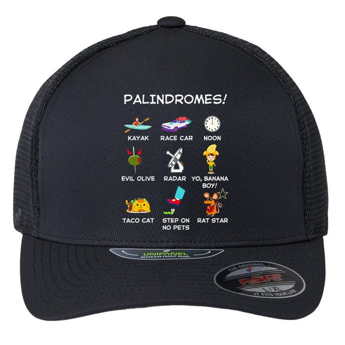 Funny Palindromes Set For Palindromists Word Play Games Pun Flexfit Unipanel Trucker Cap