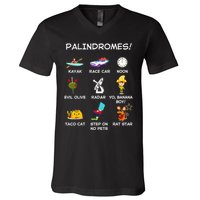 Funny Palindromes Set For Palindromists Word Play Games Pun V-Neck T-Shirt