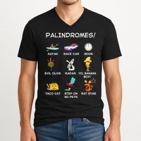 Funny Palindromes Set For Palindromists Word Play Games Pun V-Neck T-Shirt