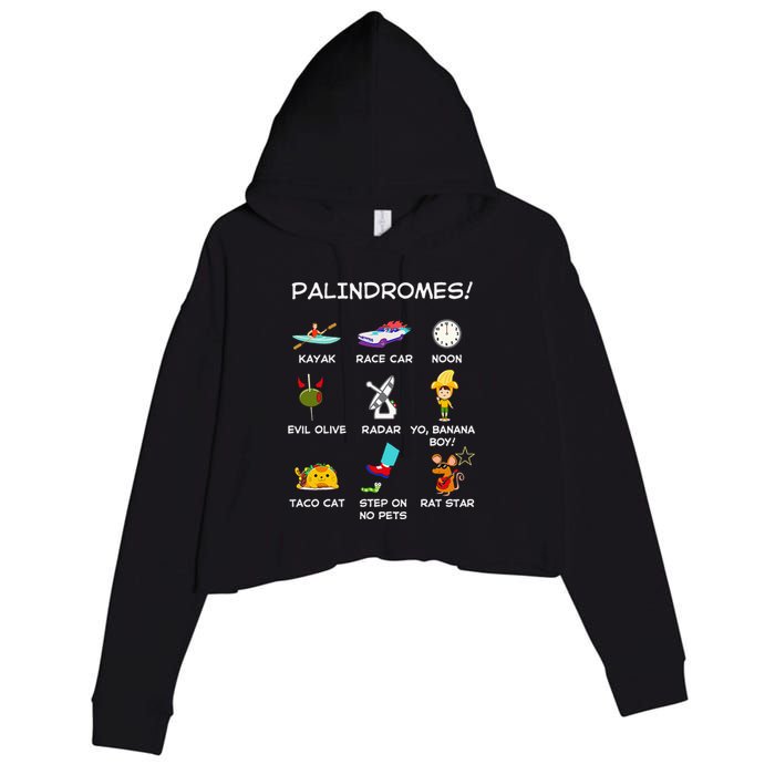 Funny Palindromes Set For Palindromists Word Play Games Pun Crop Fleece Hoodie