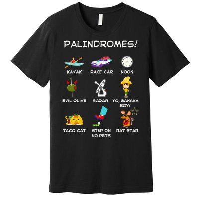 Funny Palindromes Set For Palindromists Word Play Games Pun Premium T-Shirt