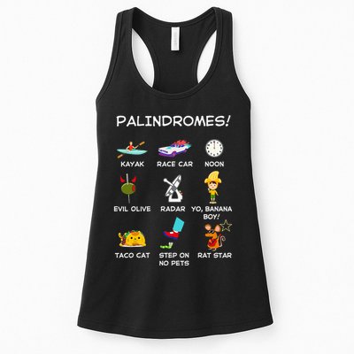 Funny Palindromes Set For Palindromists Word Play Games Pun Womens Tank Top