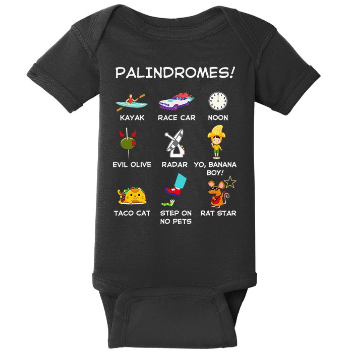 Funny Palindromes Set For Palindromists Word Play Games Pun Baby Bodysuit