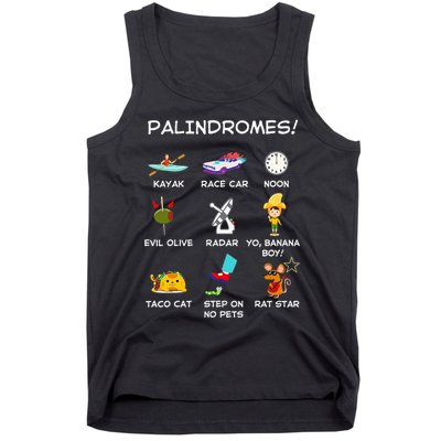 Funny Palindromes Set For Palindromists Word Play Games Pun Tank Top