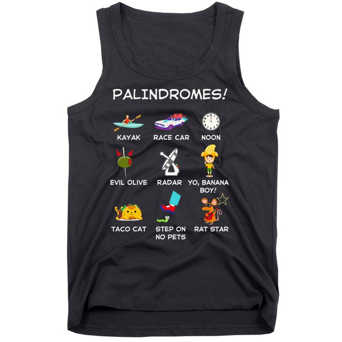 Funny Palindromes Set For Palindromists Word Play Games Pun Tank Top