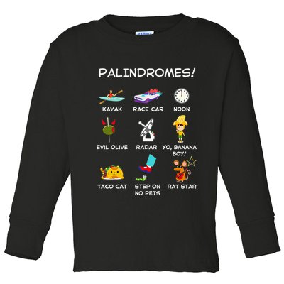 Funny Palindromes Set For Palindromists Word Play Games Pun Toddler Long Sleeve Shirt