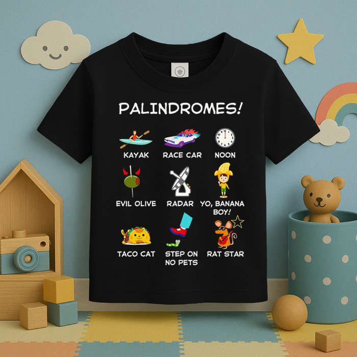 Funny Palindromes Set For Palindromists Word Play Games Pun Toddler T-Shirt