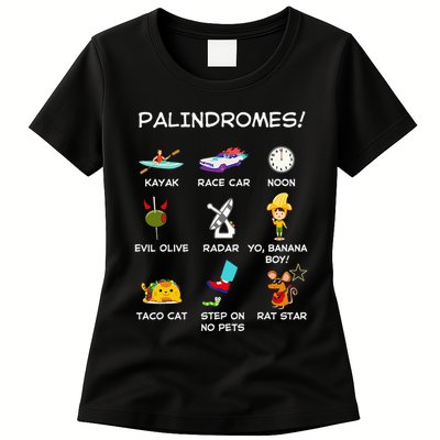 Funny Palindromes Set For Palindromists Word Play Games Pun Womens T-Shirt