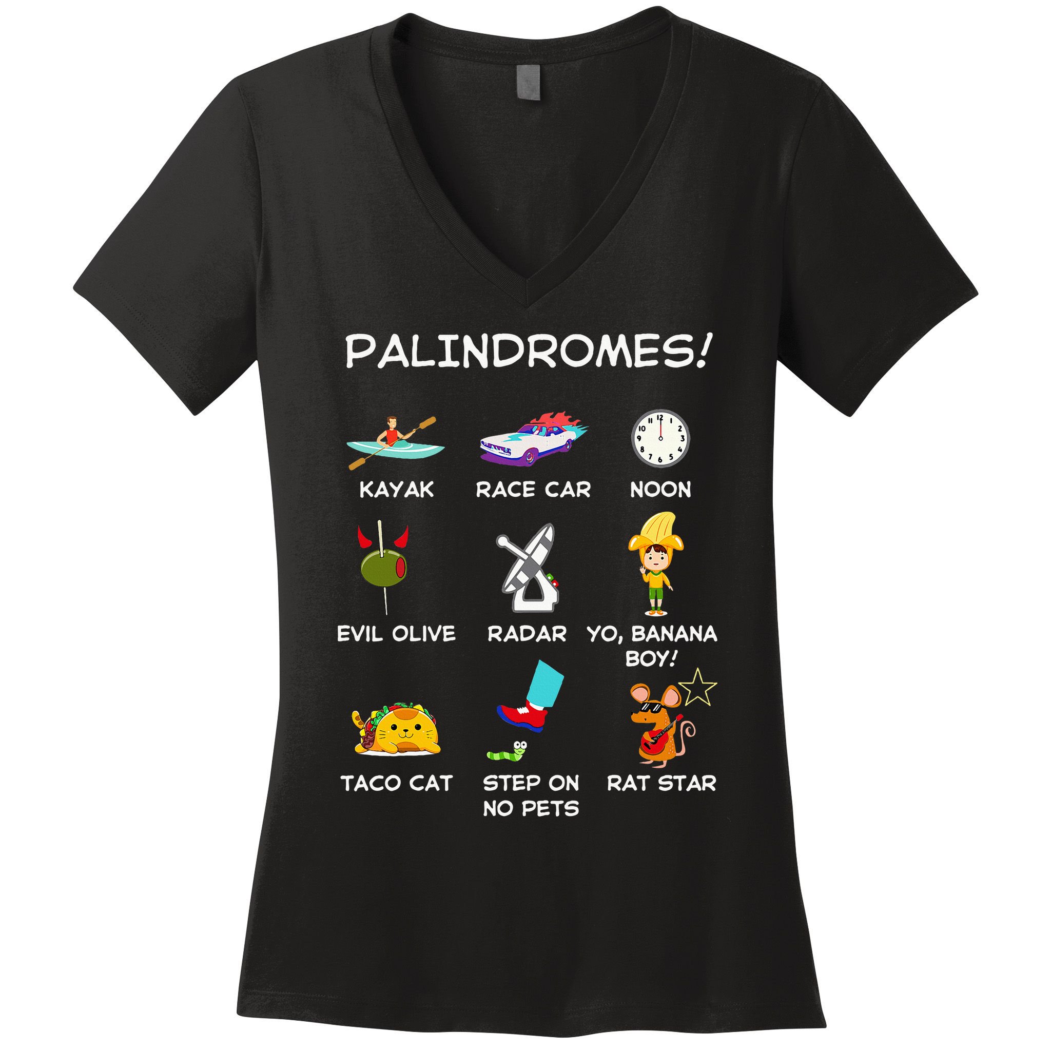 Funny Palindromes Set For Palindromists Word Play Games Pun Women's V-Neck T-Shirt