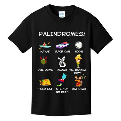Funny Palindromes Set For Palindromists Word Play Games Pun Kids T-Shirt