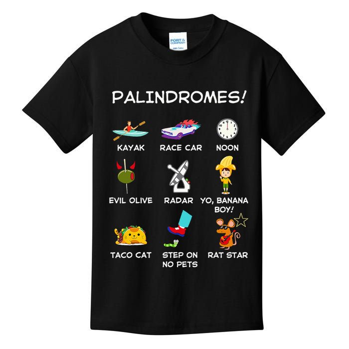 Funny Palindromes Set For Palindromists Word Play Games Pun Kids T-Shirt