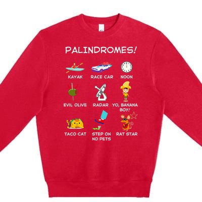 Funny Palindromes Set For Palindromists Word Play Games Pun Premium Crewneck Sweatshirt