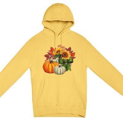 Fall Pumpkin Sunflower Cute Premium Pullover Hoodie