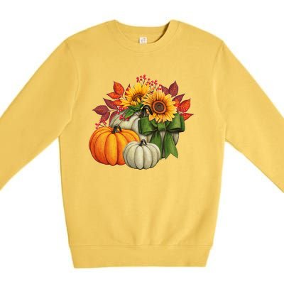 Fall Pumpkin Sunflower Cute Premium Crewneck Sweatshirt