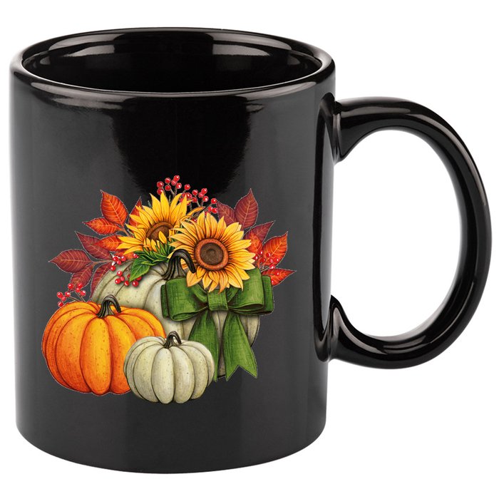 Fall Pumpkin Sunflower Cute 11oz C Handle Ceramic Mug