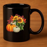 Fall Pumpkin Sunflower Cute 11oz C Handle Ceramic Mug