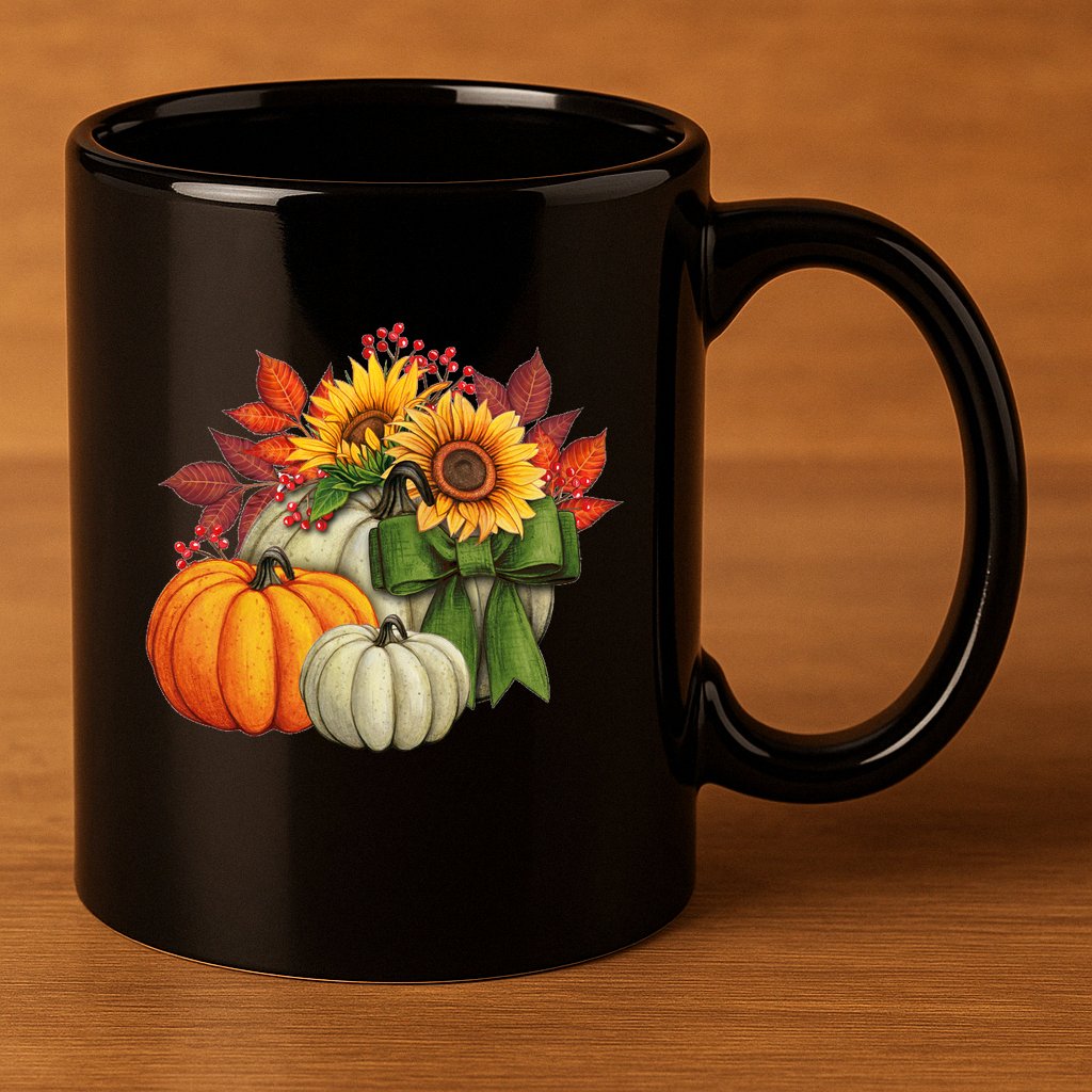 Fall Pumpkin Sunflower Cute 11oz C Handle Ceramic Mug