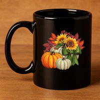 Fall Pumpkin Sunflower Cute 11oz C Handle Ceramic Mug