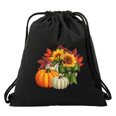 Fall Pumpkin Sunflower Cute Drawstring Bag
