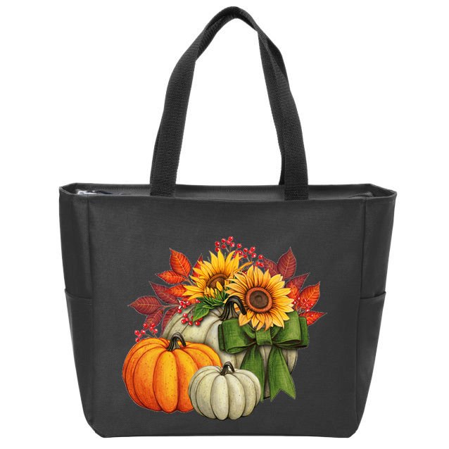 Fall Pumpkin Sunflower Cute Zip Tote Bag