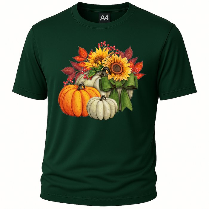 Fall Pumpkin Sunflower Cute Cooling Performance Crew T-Shirt