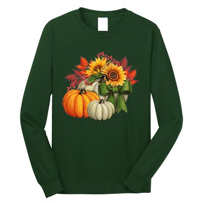 Fall Pumpkin Sunflower Cute Long Sleeve Shirt