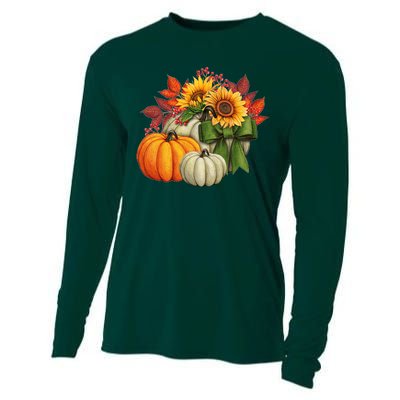 Fall Pumpkin Sunflower Cute Cooling Performance Long Sleeve Crew