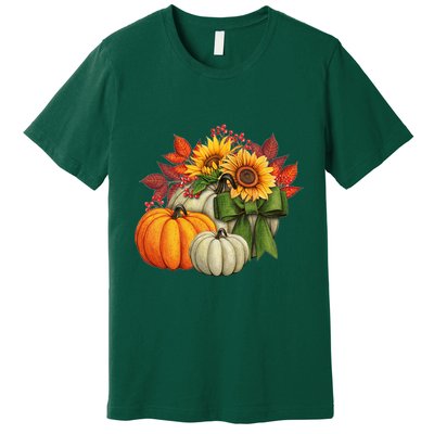 Fall Pumpkin Sunflower Cute Premium T-Shirt
