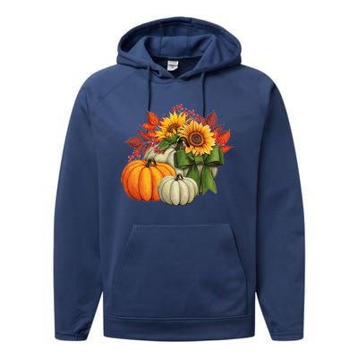 Fall Pumpkin Sunflower Cute Performance Fleece Hoodie