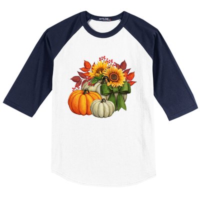 Fall Pumpkin Sunflower Cute Baseball Sleeve Shirt