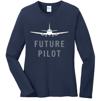 Future Pilot Shirts Airplane Pilot Aviation Gift Ladies Long Sleeve Shirt