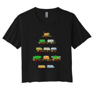 Family Pj Sets Christmas Matching Camping Truck Xmas Tree Women's Crop Top Tee