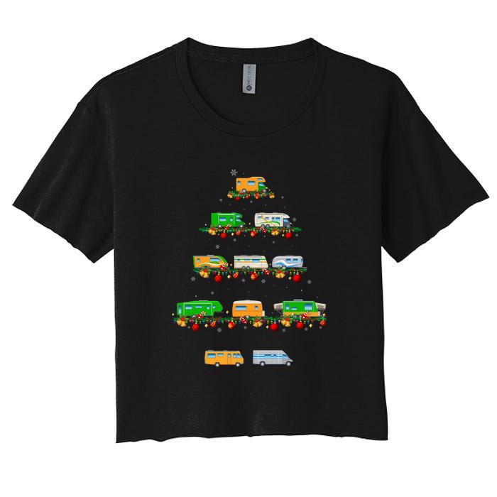 Family Pj Sets Christmas Matching Camping Truck Xmas Tree Women's Crop Top Tee