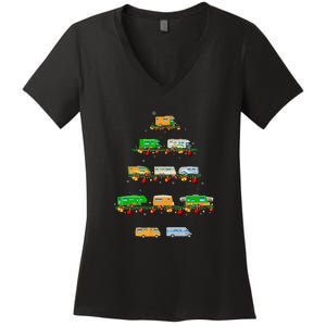 Family Pj Sets Christmas Matching Camping Truck Xmas Tree Women's V-Neck T-Shirt