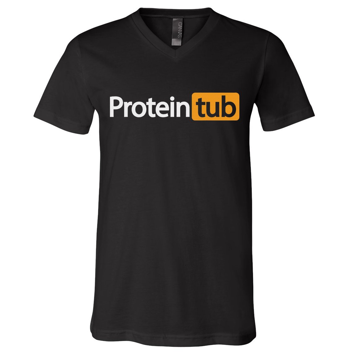 Funny Protein Tub Fun Adult Humor Joke Workout Fitness Gym V-Neck T-Shirt