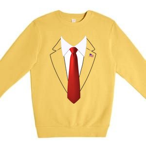 Funny President Trump Suit Lazy Halloween Costume Usa Flag Premium Crewneck Sweatshirt