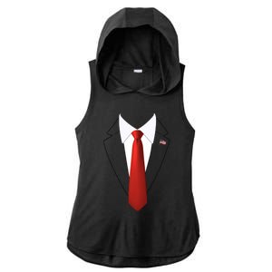 Funny President Trump Suit Lazy Halloween Costume Usa Flag Ladies PosiCharge Tri-Blend Wicking Draft Hoodie Tank