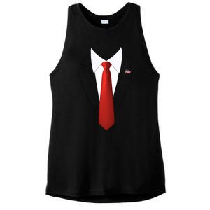 Funny President Trump Suit Lazy Halloween Costume Usa Flag Ladies PosiCharge Tri-Blend Wicking Tank