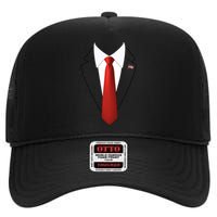 Funny President Trump Suit Lazy Halloween Costume Usa Flag High Crown Mesh Back Trucker Hat