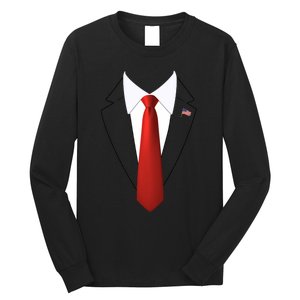 Funny President Trump Suit Lazy Halloween Costume Usa Flag Long Sleeve Shirt