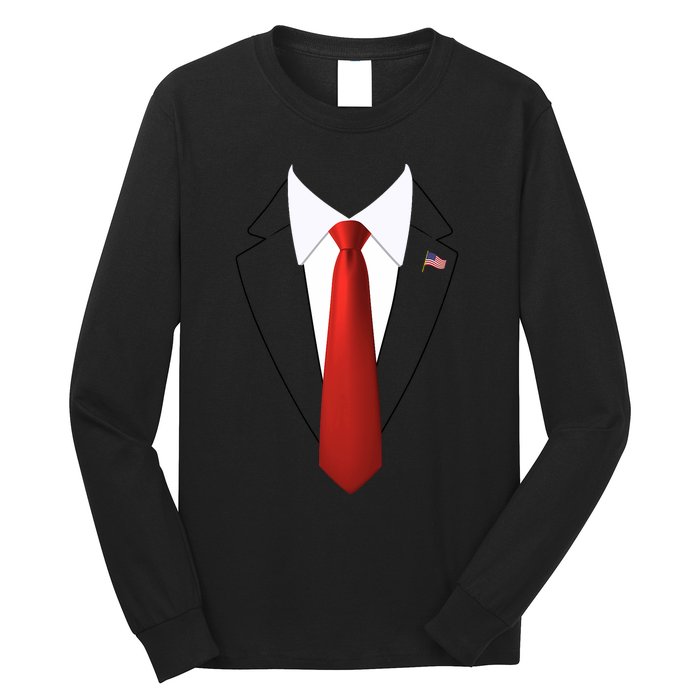 Funny President Trump Suit Lazy Halloween Costume Usa Flag Long Sleeve Shirt