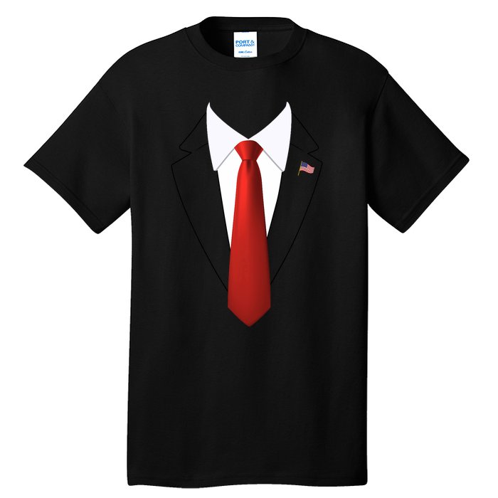 Funny President Trump Suit Lazy Halloween Costume Usa Flag Tall T-Shirt