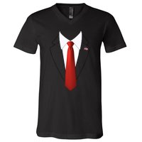 Funny President Trump Suit Lazy Halloween Costume Usa Flag V-Neck T-Shirt