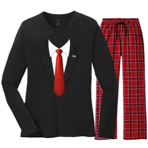 Funny President Trump Suit Lazy Halloween Costume Usa Flag Women's Long Sleeve Flannel Pajama Set 