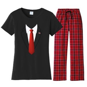 Funny President Trump Suit Lazy Halloween Costume Usa Flag Women's Flannel Pajama Set