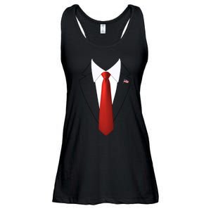 Funny President Trump Suit Lazy Halloween Costume Usa Flag Ladies Essential Flowy Tank