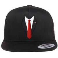 Funny President Trump Suit Lazy Halloween Costume Usa Flag Flat Bill Trucker Hat