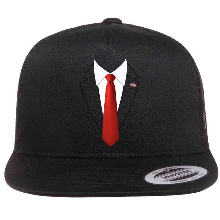 Funny President Trump Suit Lazy Halloween Costume Usa Flag Flat Bill Trucker Hat