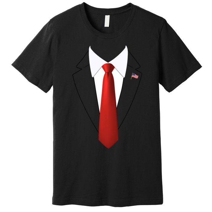 Funny President Trump Suit Lazy Halloween Costume Usa Flag Premium T-Shirt