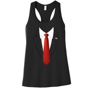 Funny President Trump Suit Lazy Halloween Costume Usa Flag Women's Racerback Tank